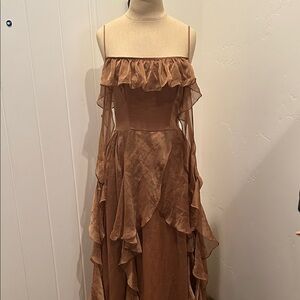 Vodeer Elegant Brown Off-Shoulder Ruffle Dress